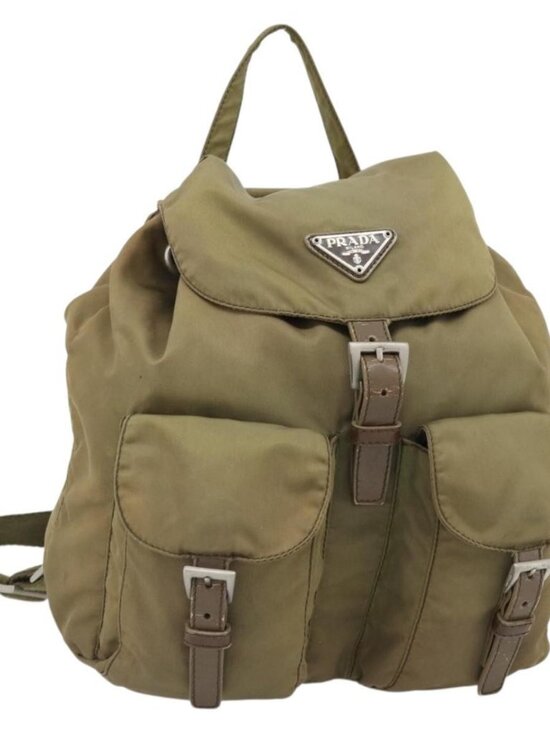 PRADA Backpack Nylon Khaki Silver Auth main image 6